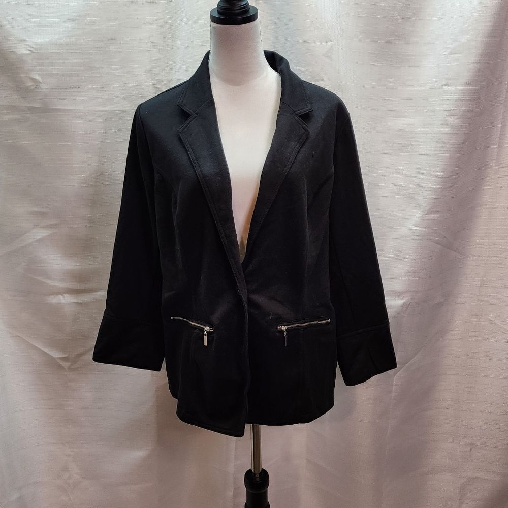 Cavalini Outerwear Black Button Closure Soft Shell Blazer Size 2X - Picture 3 of 11